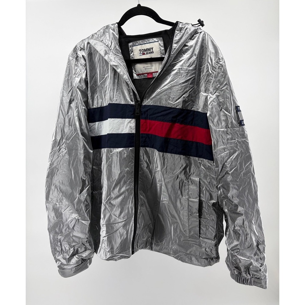 Tommy Jeans Silver Metallic Hooded Jacket, "Archive Chicago" Collection, Size M